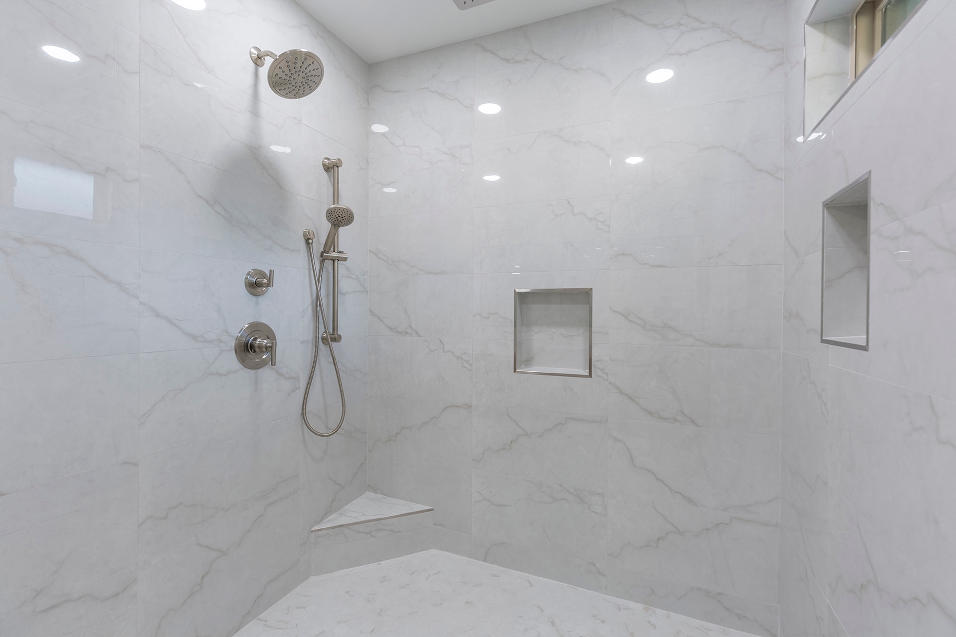 Modern marble shower with rainfall showerhead