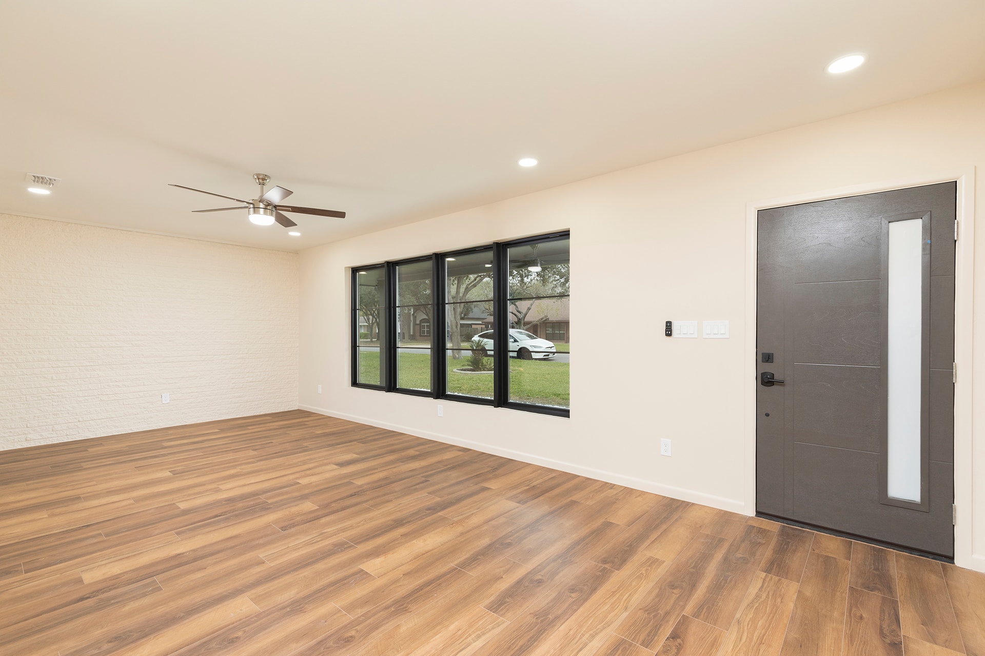 Modern empty living room hardwood floors