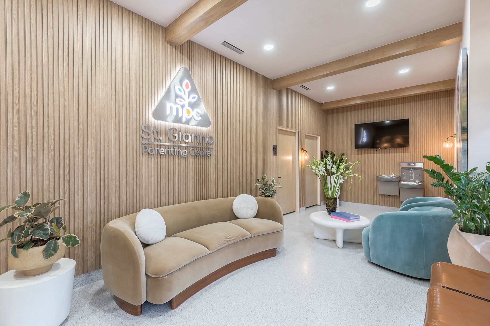 Modern dental office waiting room interior