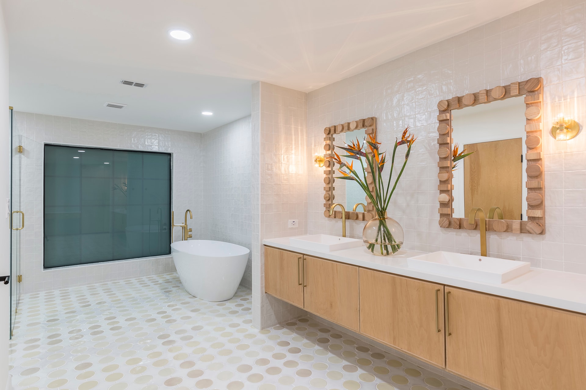 Modern luxury bathroom with wooden vanity