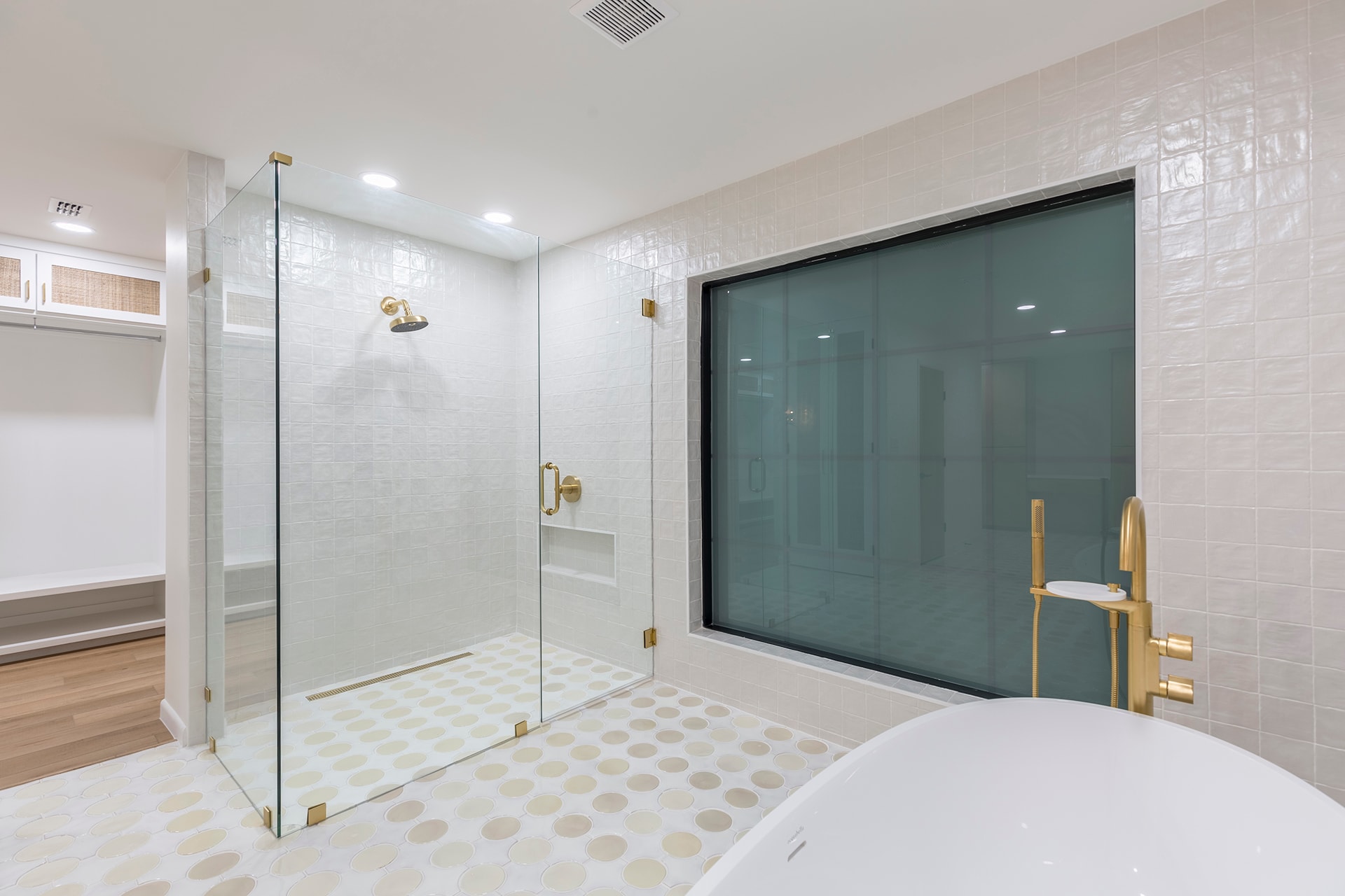 Modern bathroom with glass shower enclosure
