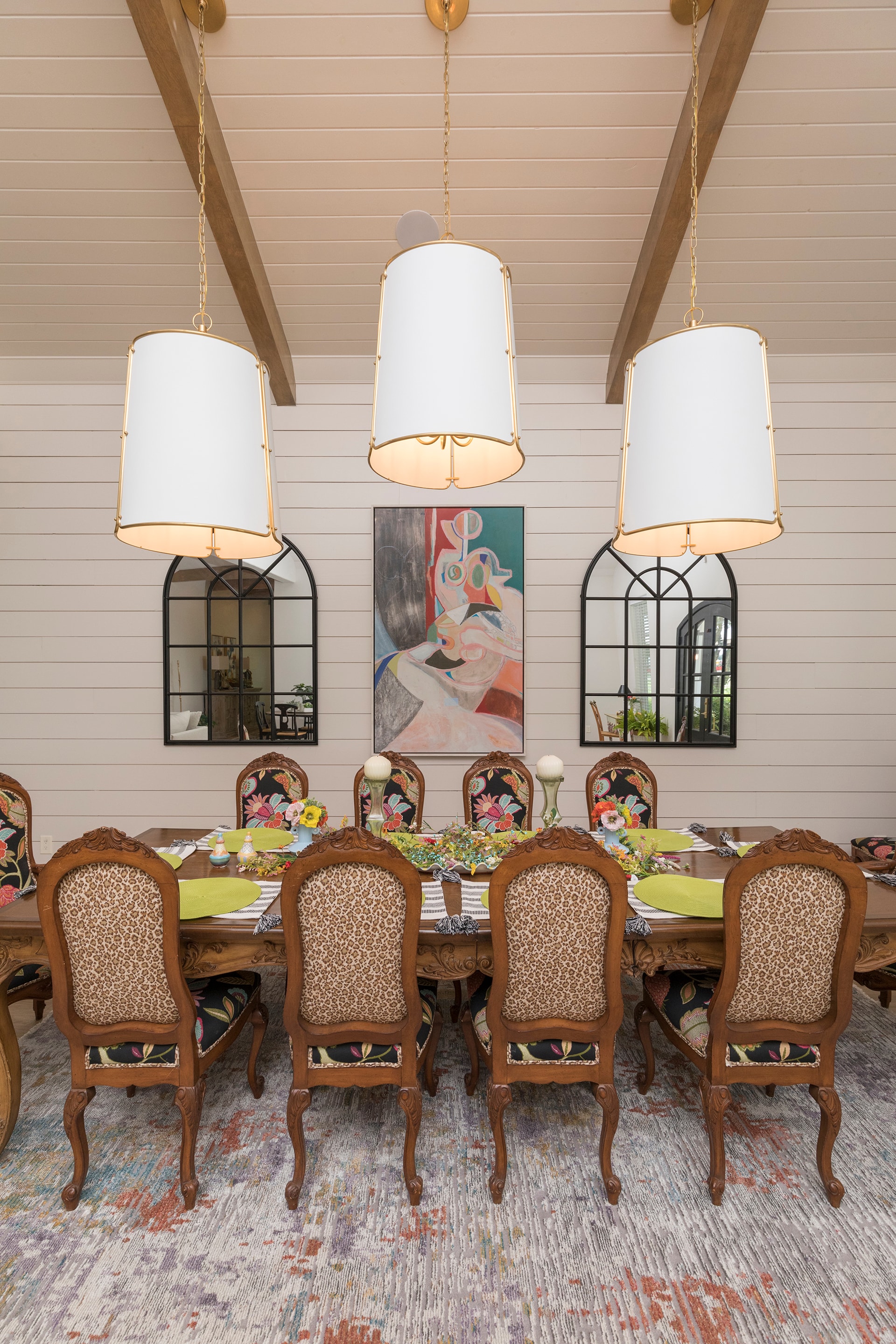 Elegant dining room with pendant lights