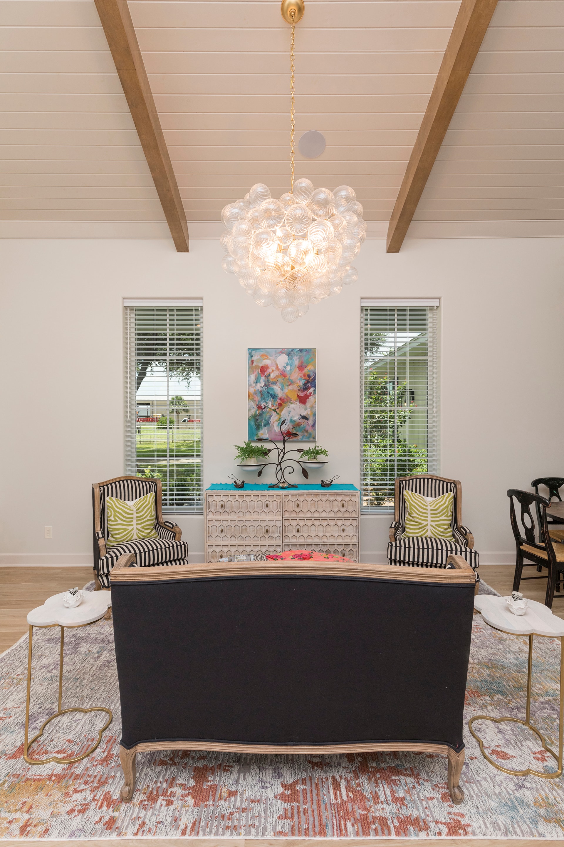 Modern living room with bubble chandelier